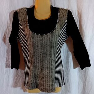 Yoshi Yoshi Mixed Media Knit Top Sheer Mesh Womens 6 Made in Japan Artsy